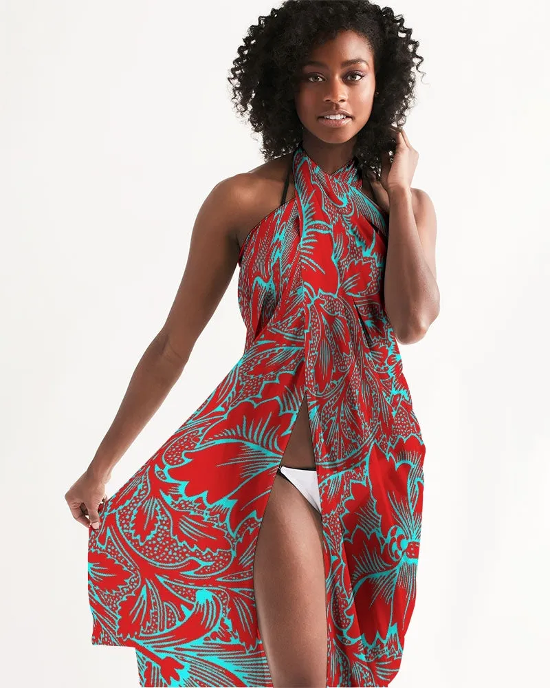 Red Blue Floral Swim Cover Up