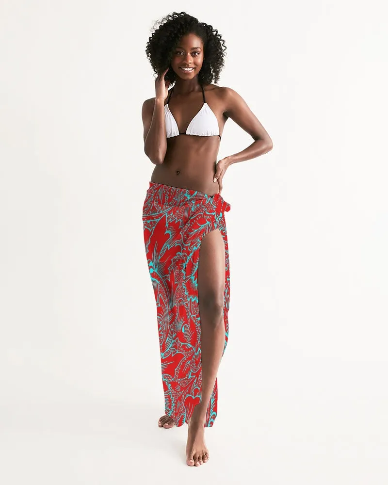 Red Blue Floral Swim Cover Up
