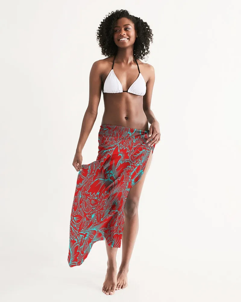 Red Blue Floral Swim Cover Up