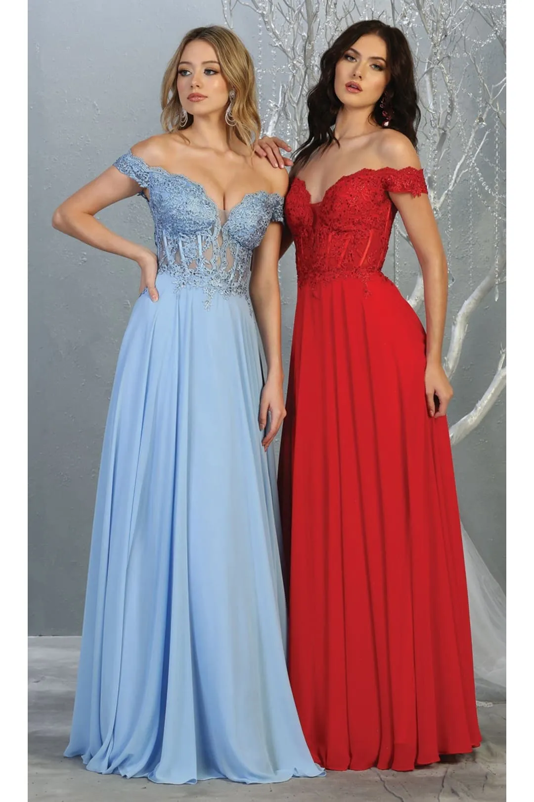 Red Bridesmaid Dresses-Inexpensive Chiffon Off Shoulder MQ1714