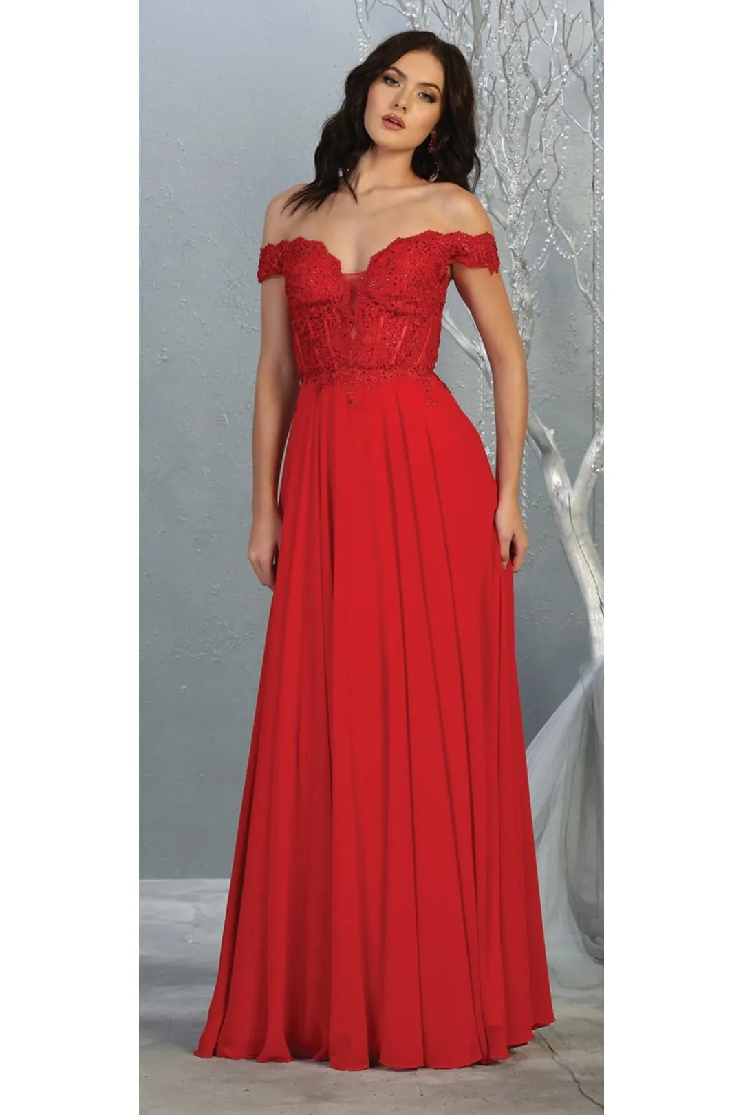 Red Bridesmaid Dresses-Inexpensive Chiffon Off Shoulder MQ1714