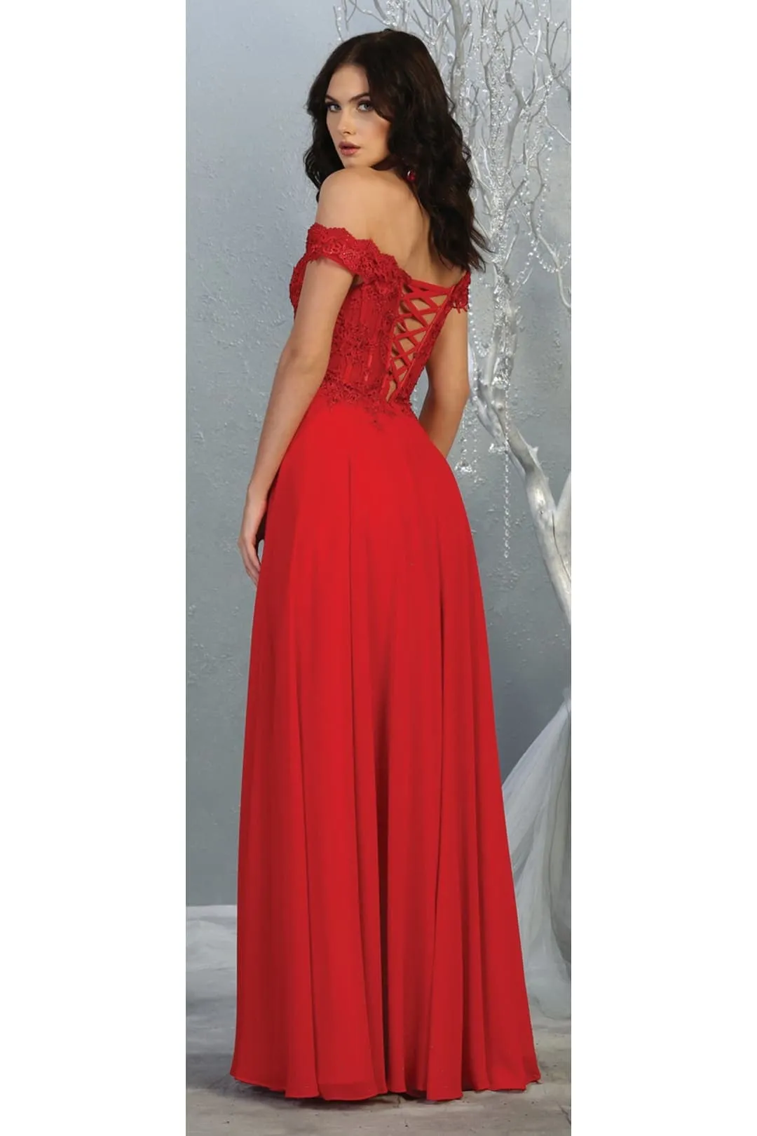 Red Bridesmaid Dresses-Inexpensive Chiffon Off Shoulder MQ1714