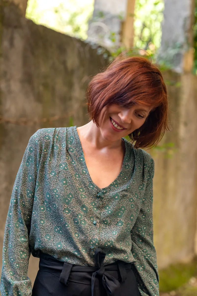 REMNANT 0.46 metre - Églantine & Zoé - Punti in Green Eucalyptus Viscose Poplin Fabric