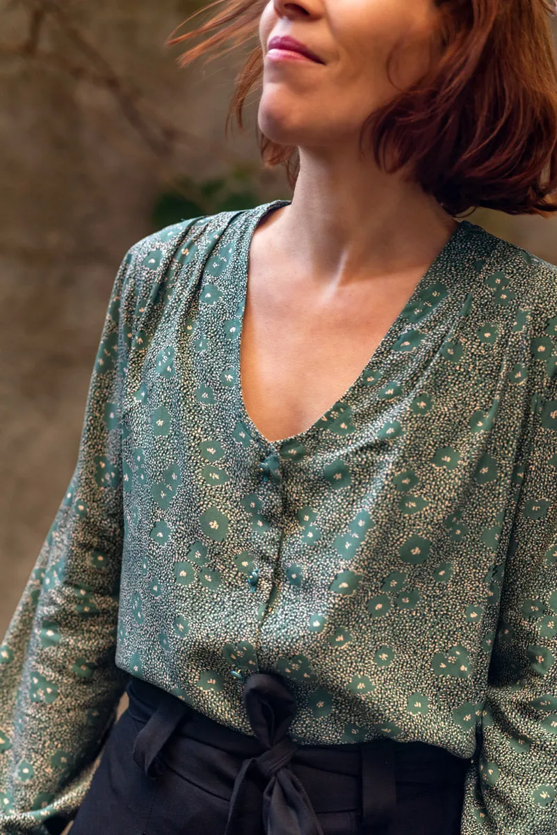 REMNANT 0.46 metre - Églantine & Zoé - Punti in Green Eucalyptus Viscose Poplin Fabric