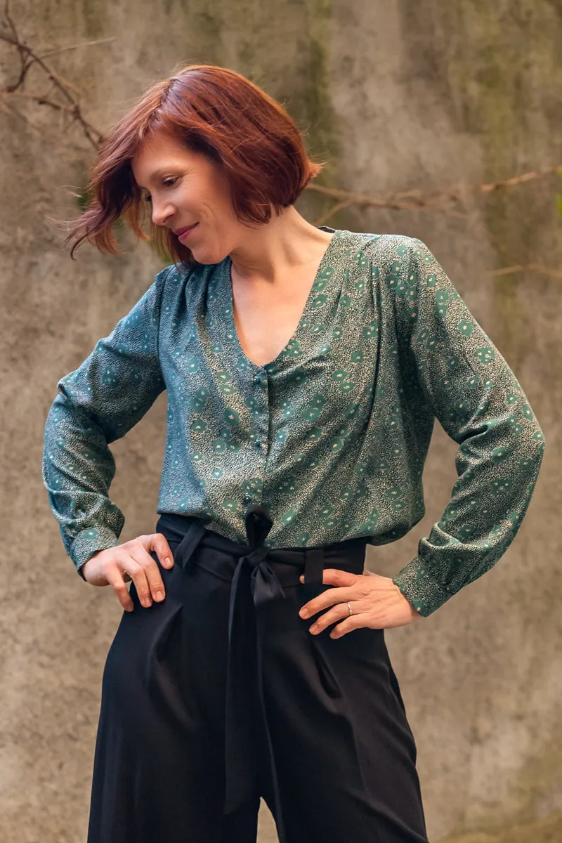 REMNANT 0.46 metre - Églantine & Zoé - Punti in Green Eucalyptus Viscose Poplin Fabric