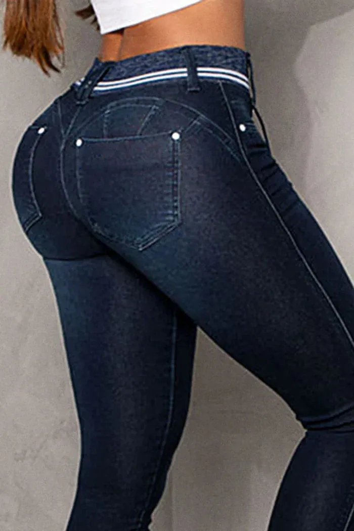 Rhina Jeans | Skinny Jeans met Dubbele Knoopsluiting en Trekkoord
