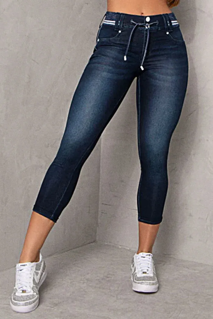 Rhina Jeans | Skinny Jeans met Dubbele Knoopsluiting en Trekkoord