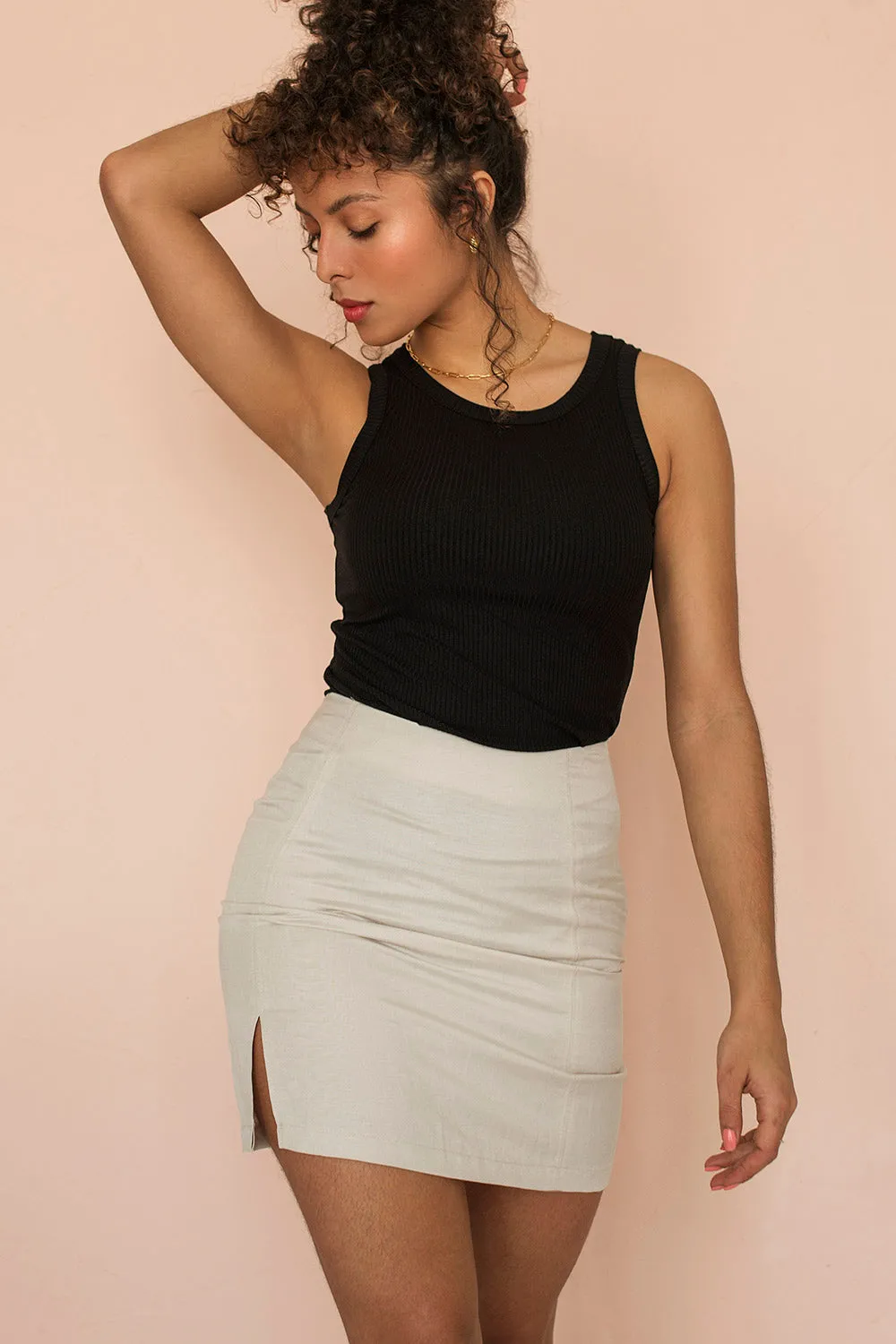 Sadye | Faux-Linen High-Waisted Skirt