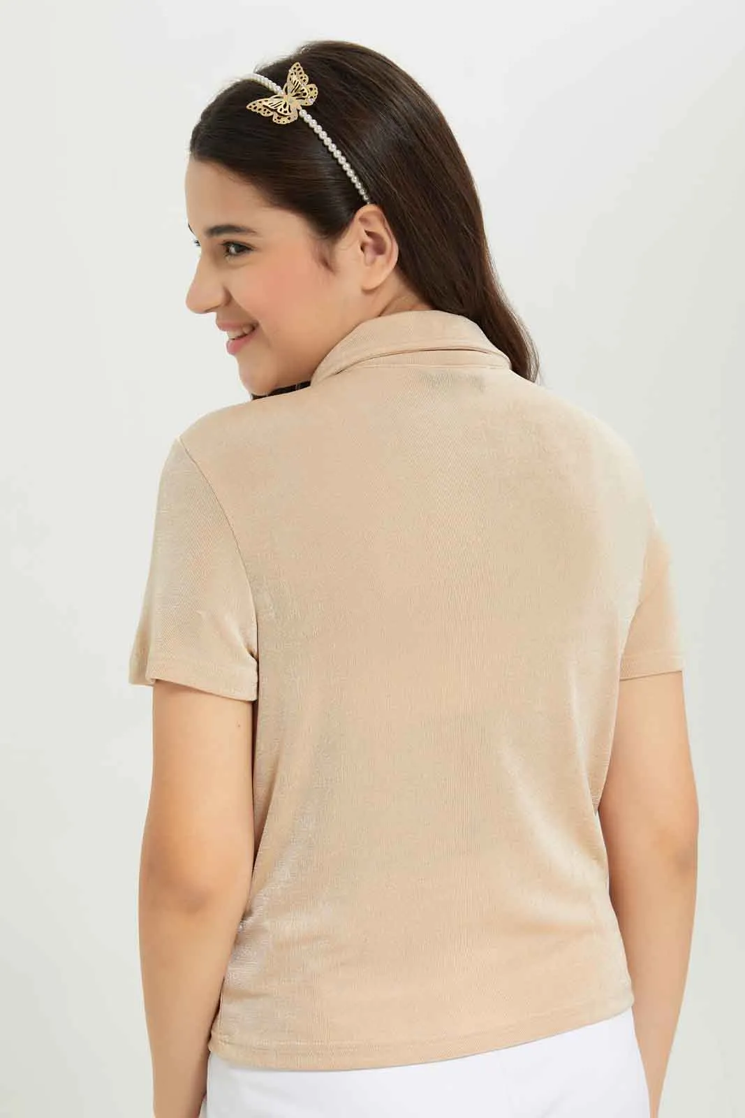 Senior Girls Beige Knitted Shirt