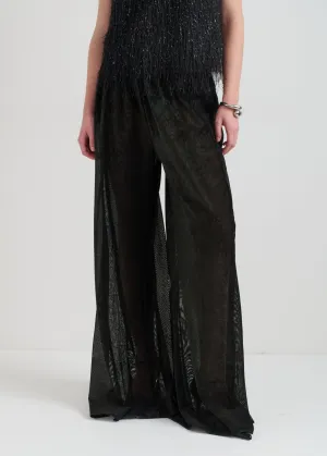 Sheer Wide-Leg Womens Pants with Lace Detailing