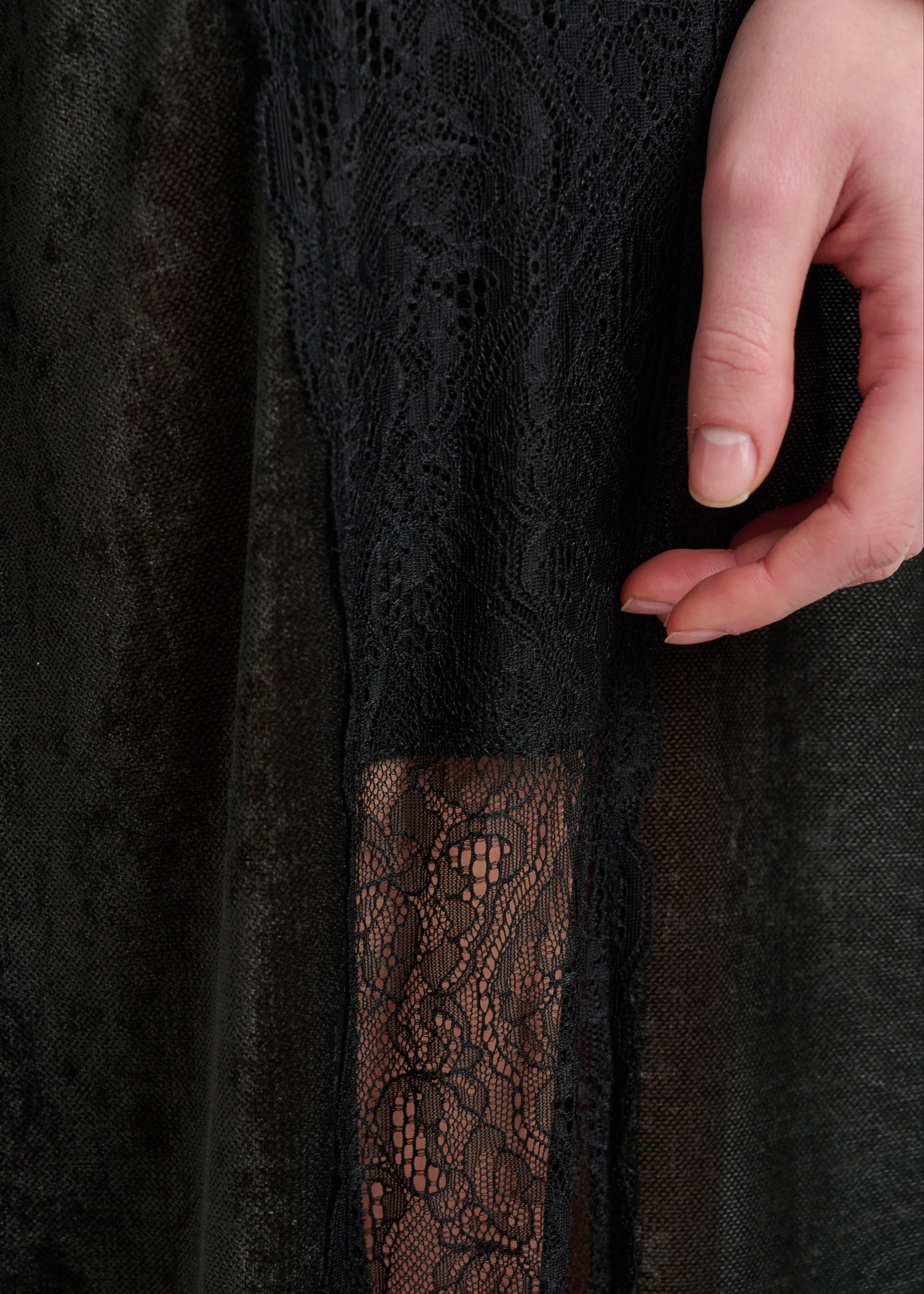 Sheer Wide-Leg Womens Pants with Lace Detailing