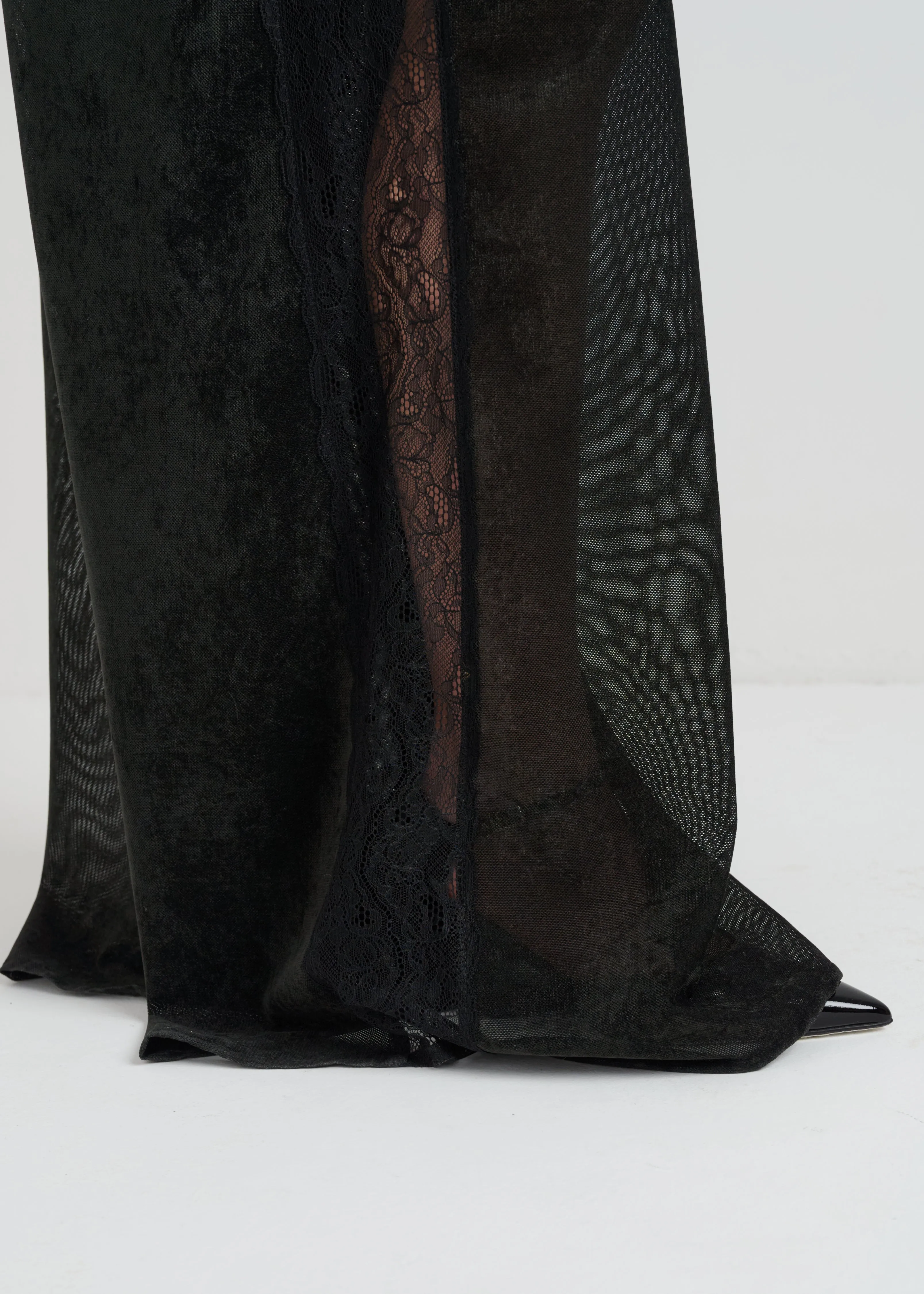 Sheer Wide-Leg Womens Pants with Lace Detailing
