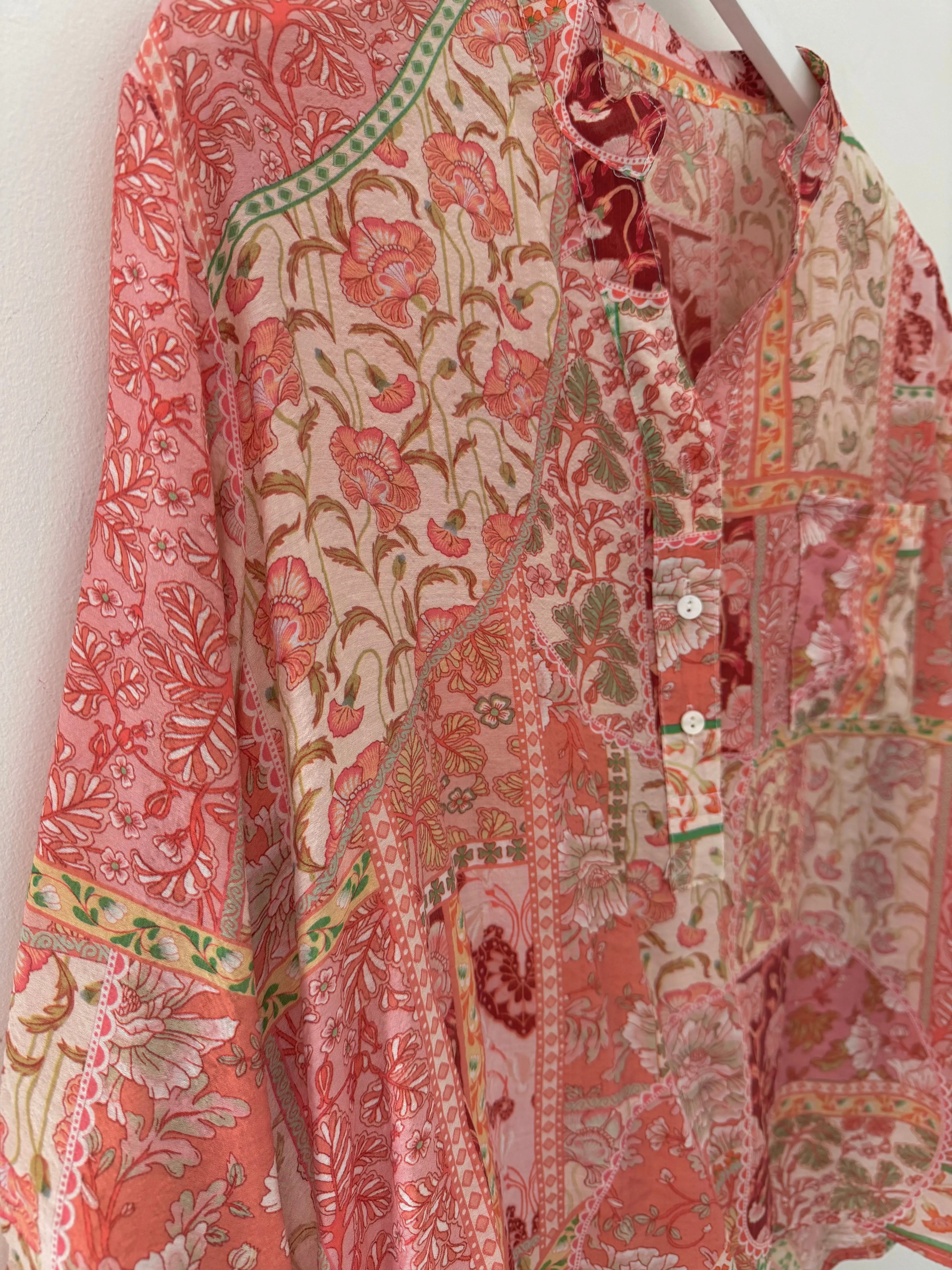 Silky Patchwork Shirt in Coral
