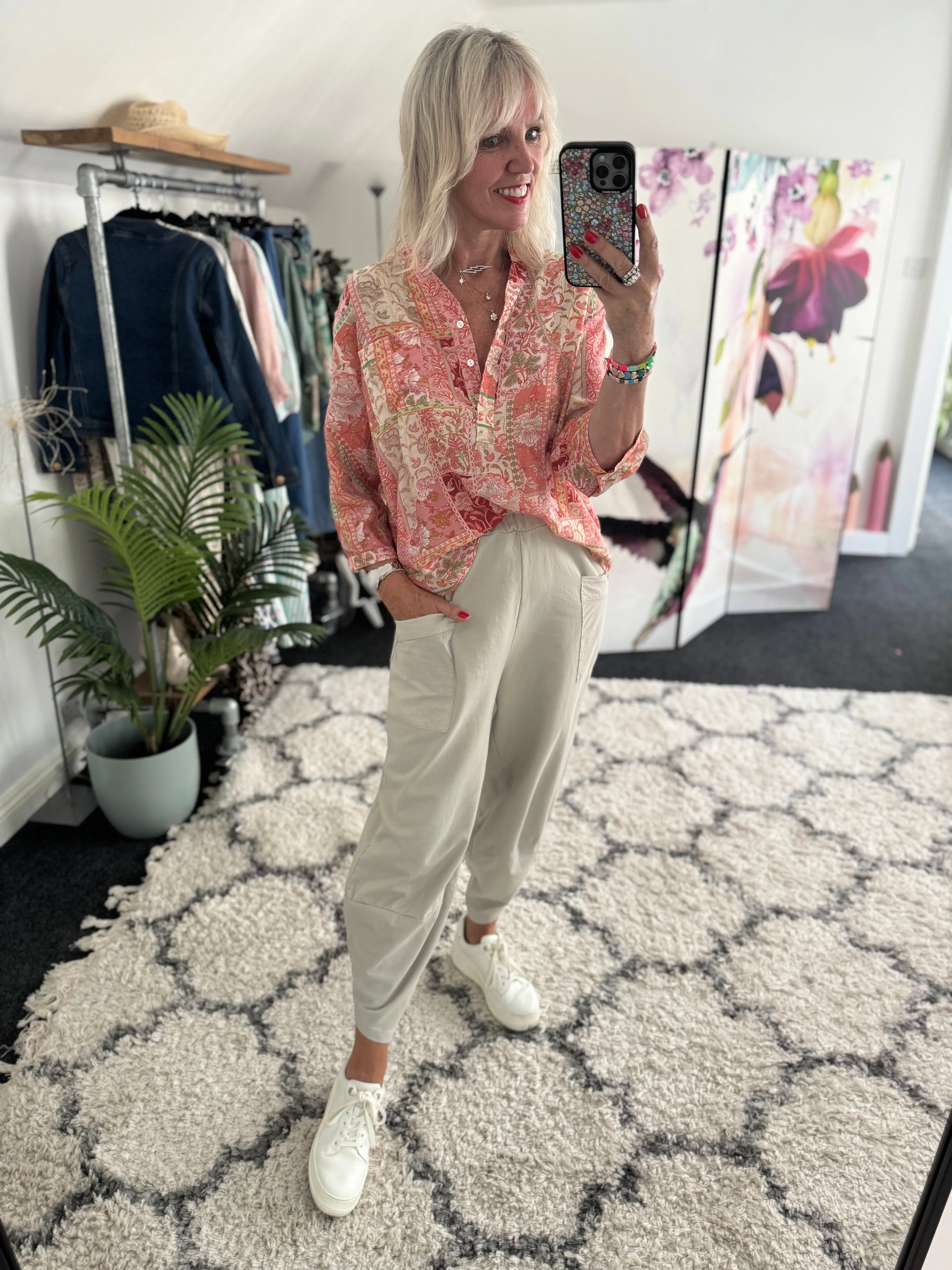 Silky Patchwork Shirt in Coral
