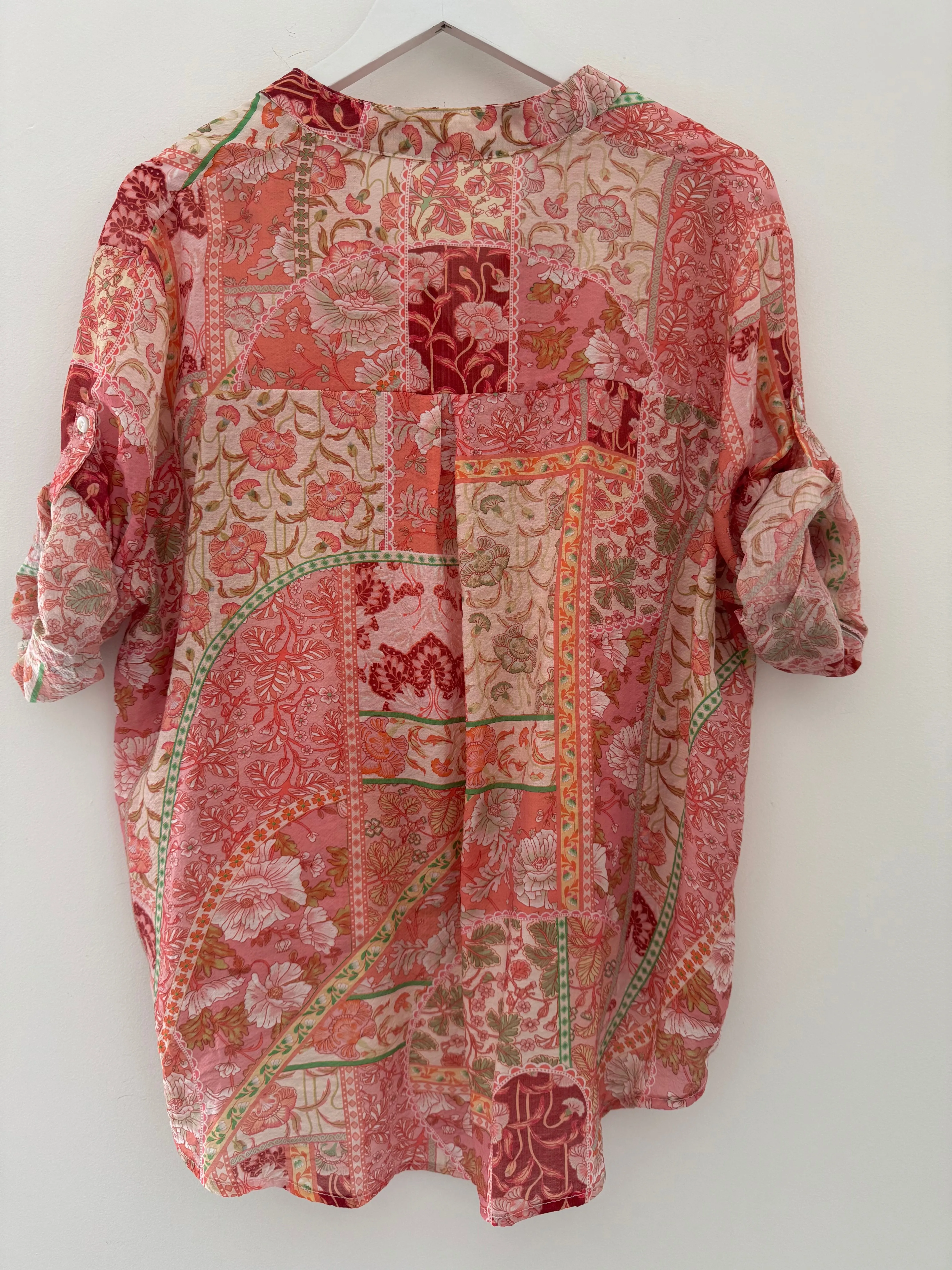 Silky Patchwork Shirt in Coral