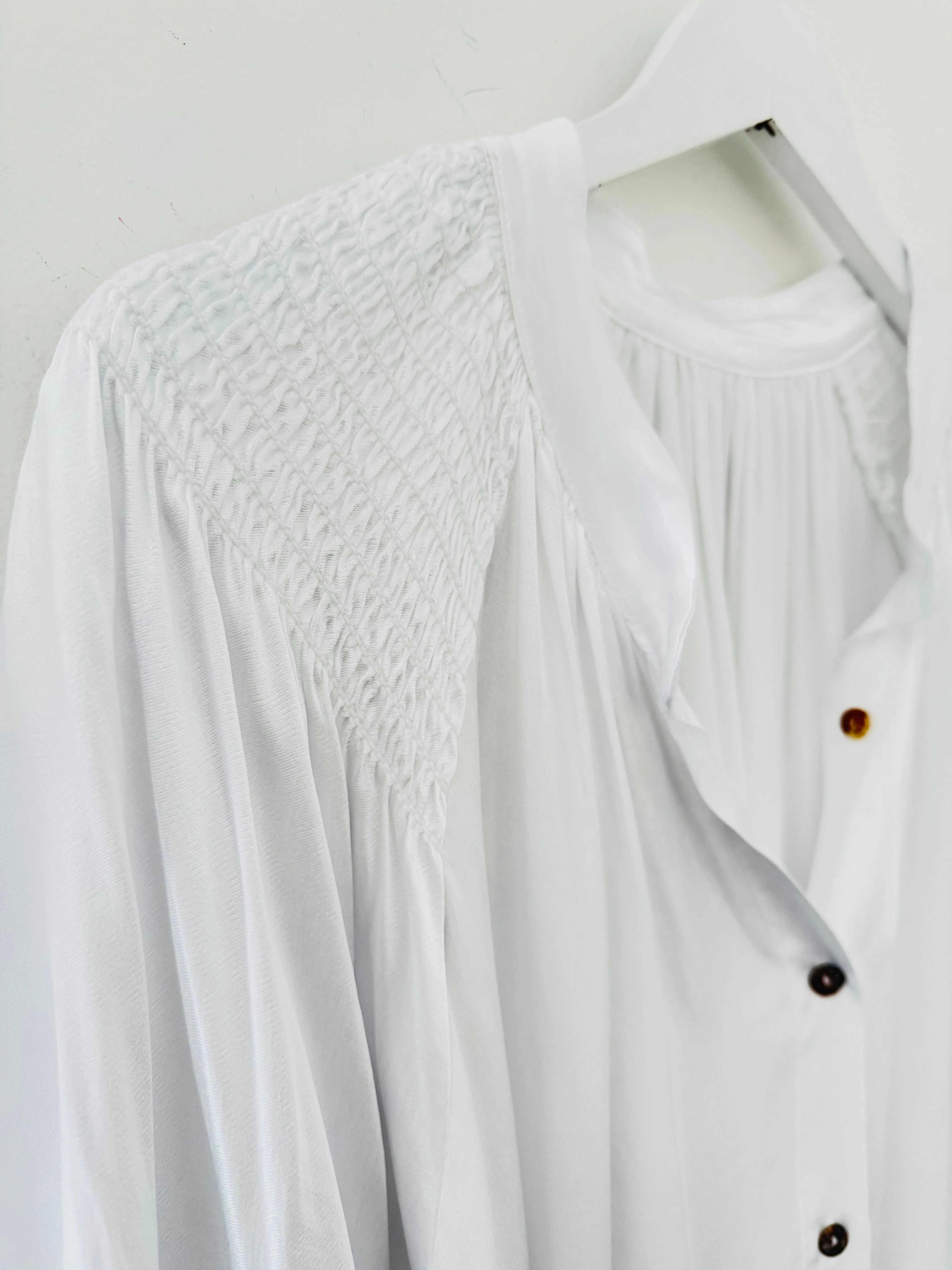 Silky Shirred Blouse in White