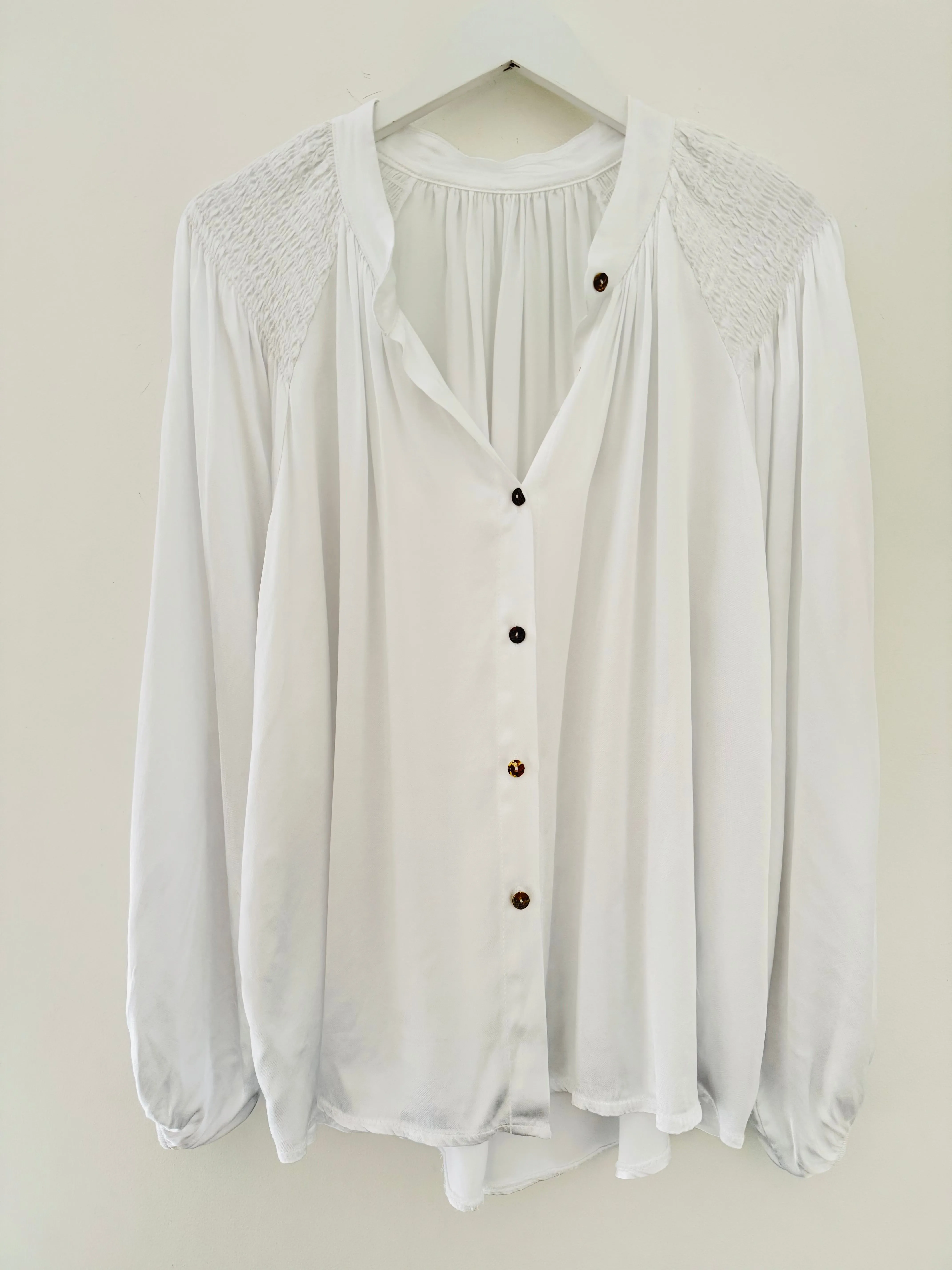 Silky Shirred Blouse in White