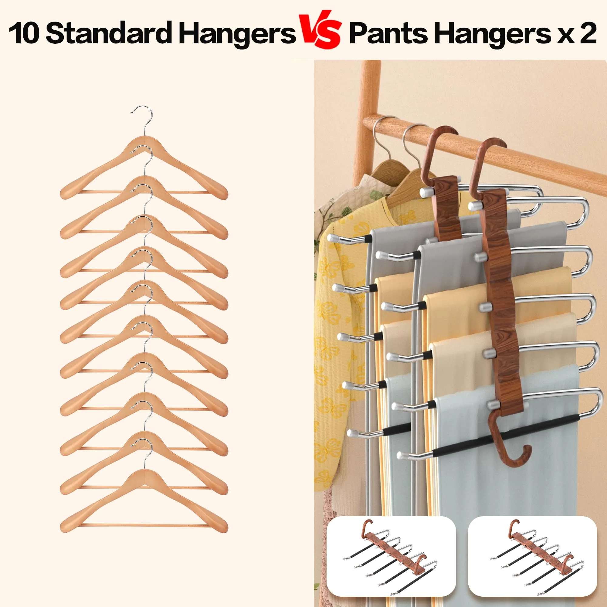Space Saving Pants Hangers - 2 Pack Rack