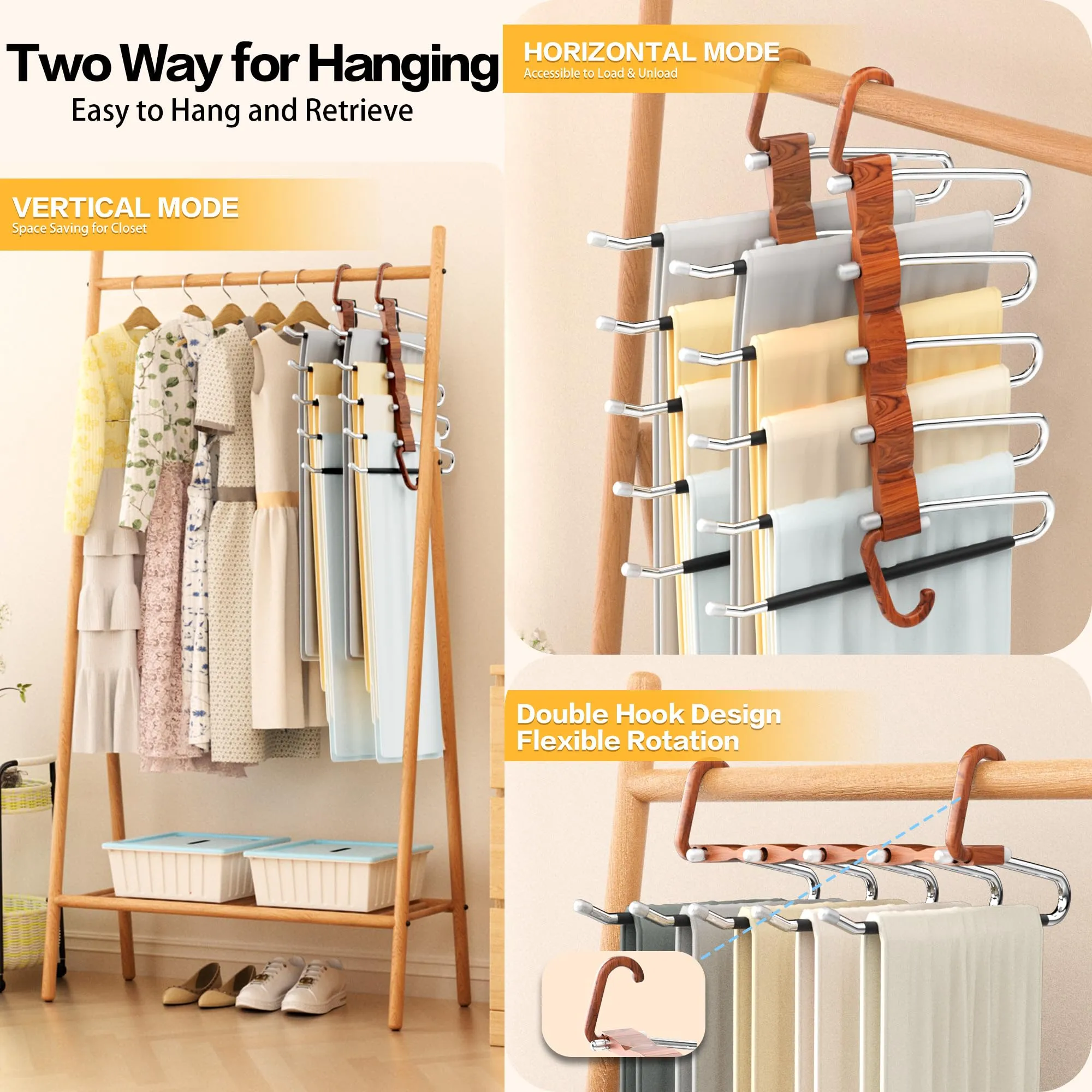 Space Saving Pants Hangers - 2 Pack Rack