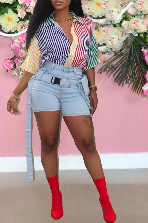 Stylish Colorful Printed Irregular Hem Shirt