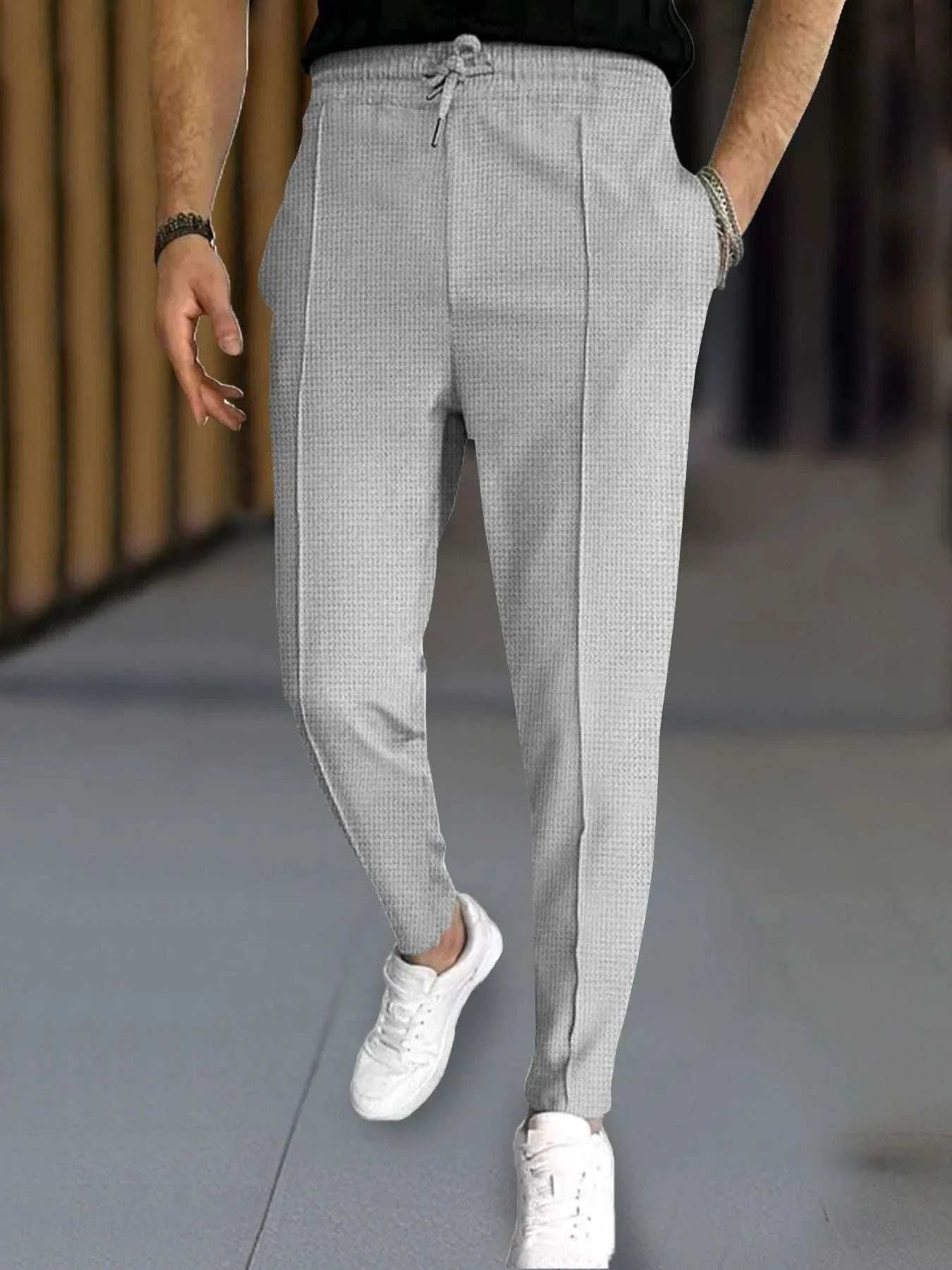 Stylish Waffle Pants|Casual Sports, Slim Fit with Adjustable Drawstring|Secure Pockets