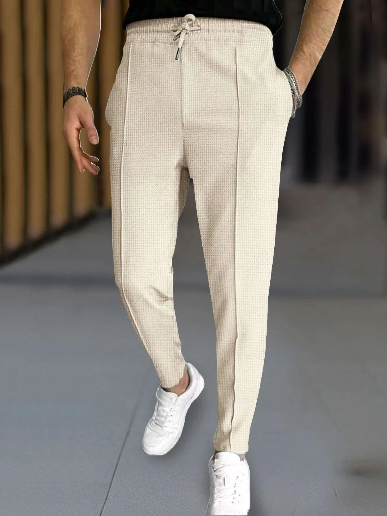 Stylish Waffle Pants|Casual Sports, Slim Fit with Adjustable Drawstring|Secure Pockets