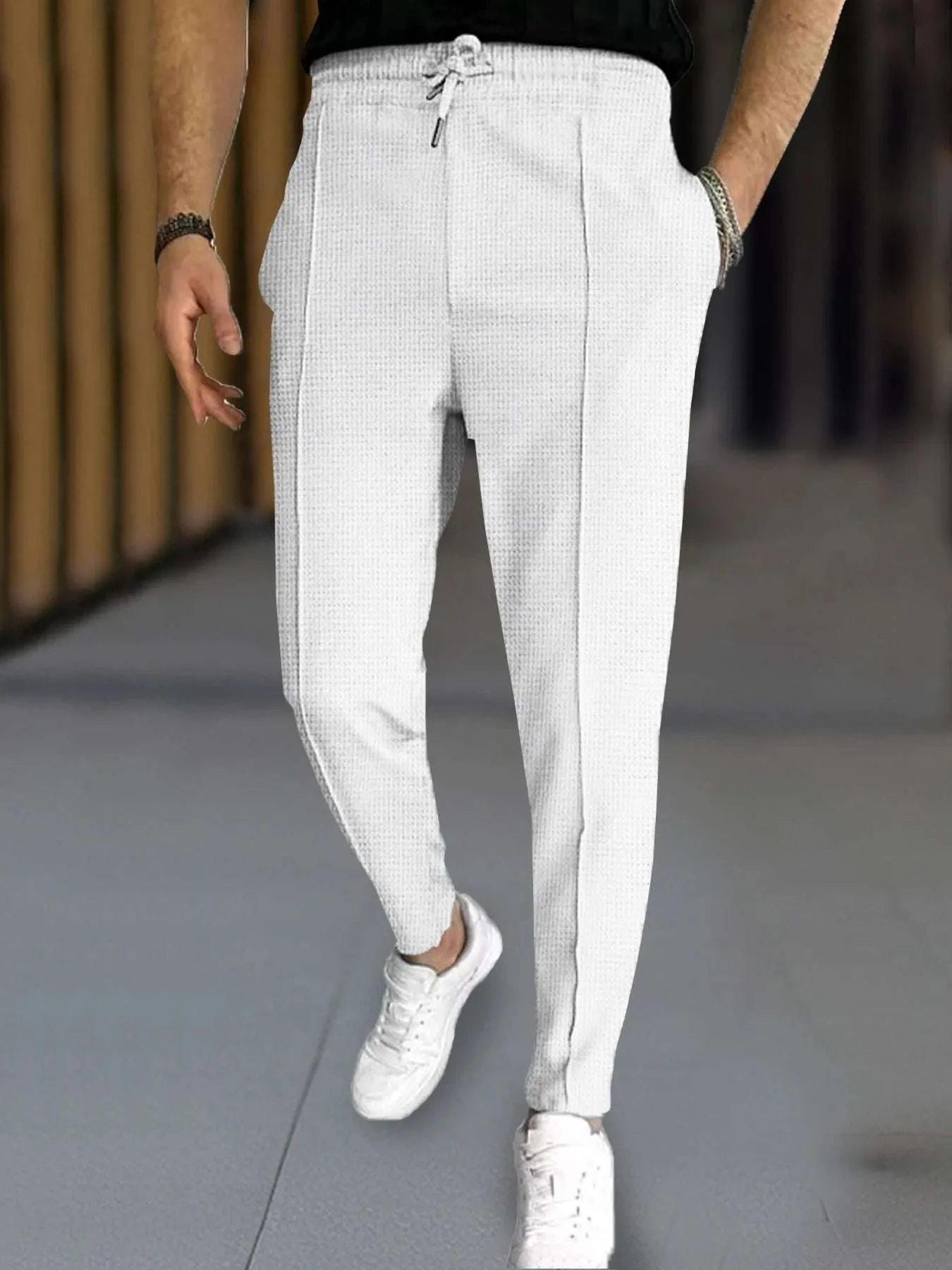 Stylish Waffle Pants|Casual Sports, Slim Fit with Adjustable Drawstring|Secure Pockets