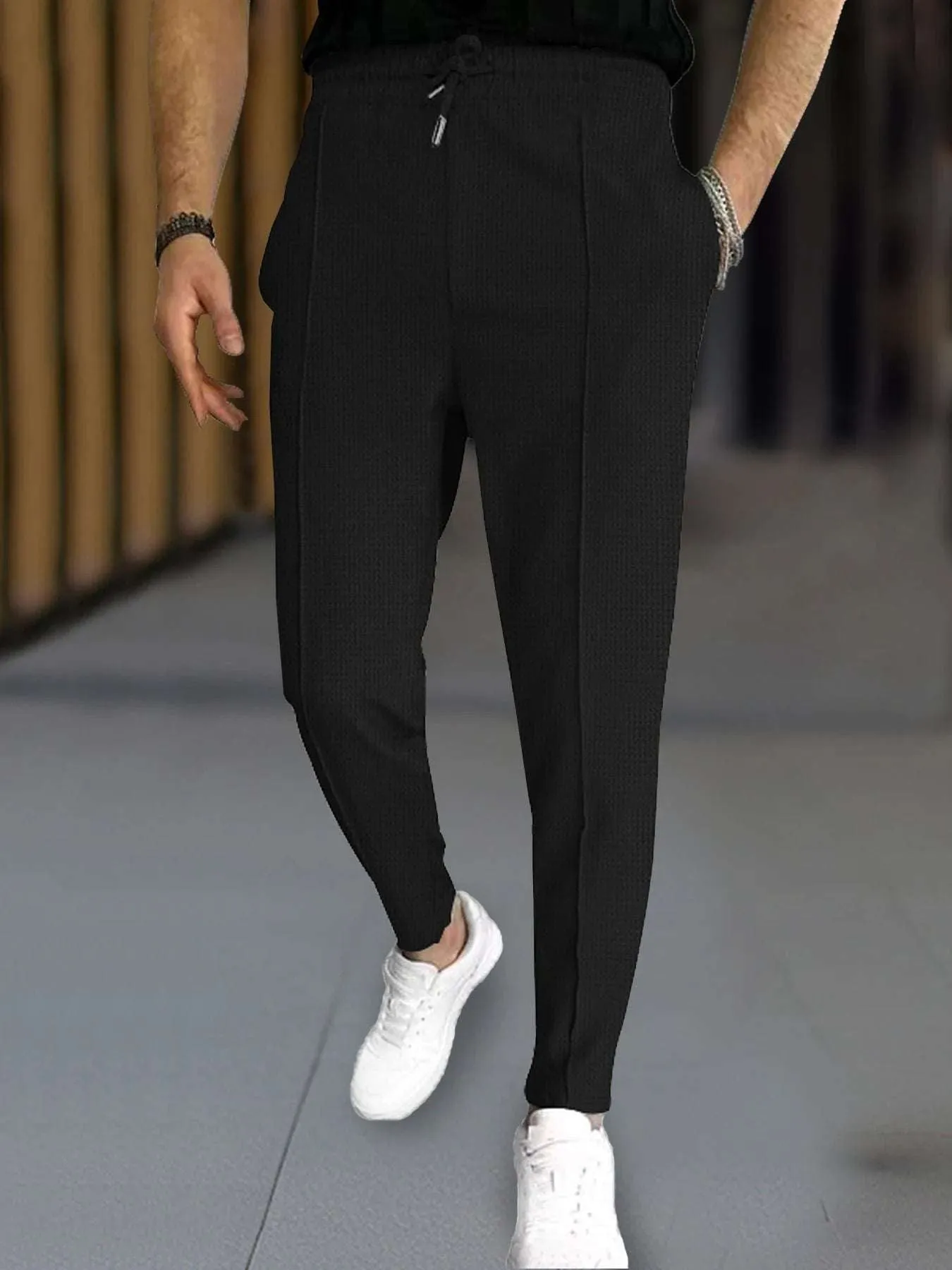 Stylish Waffle Pants|Casual Sports, Slim Fit with Adjustable Drawstring|Secure Pockets