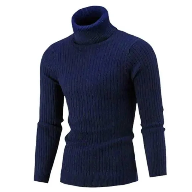 Turtle Neck Long Sleeve Twist Knitted Slim Sweater Men, Knitted Sweaters Pullover Men Knitwear