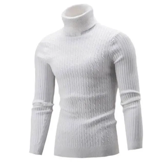 Turtle Neck Long Sleeve Twist Knitted Slim Sweater Men, Knitted Sweaters Pullover Men Knitwear