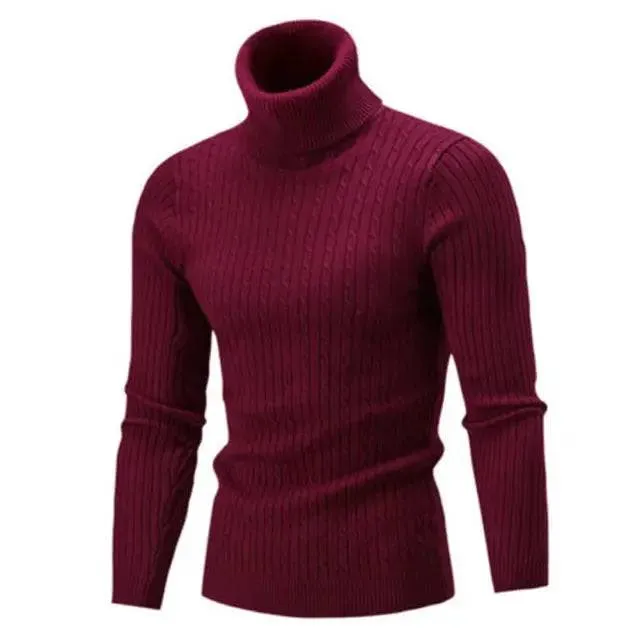 Turtle Neck Long Sleeve Twist Knitted Slim Sweater Men, Knitted Sweaters Pullover Men Knitwear