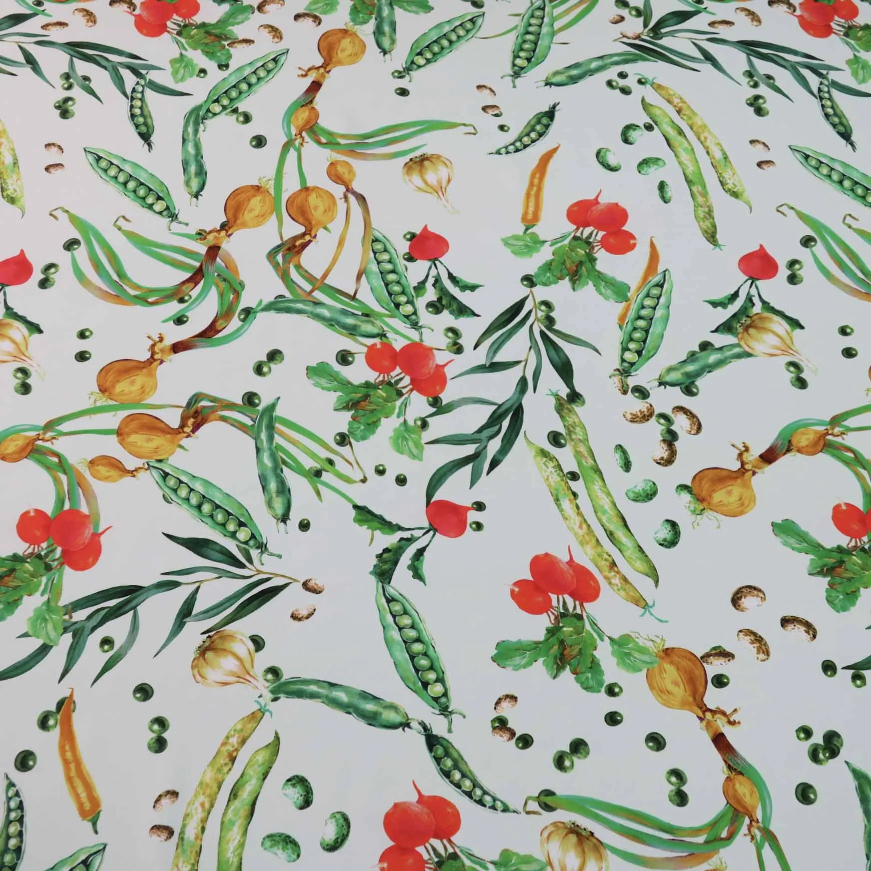 Vegetables on Green Cream Ground Printed Silk Charmeuse