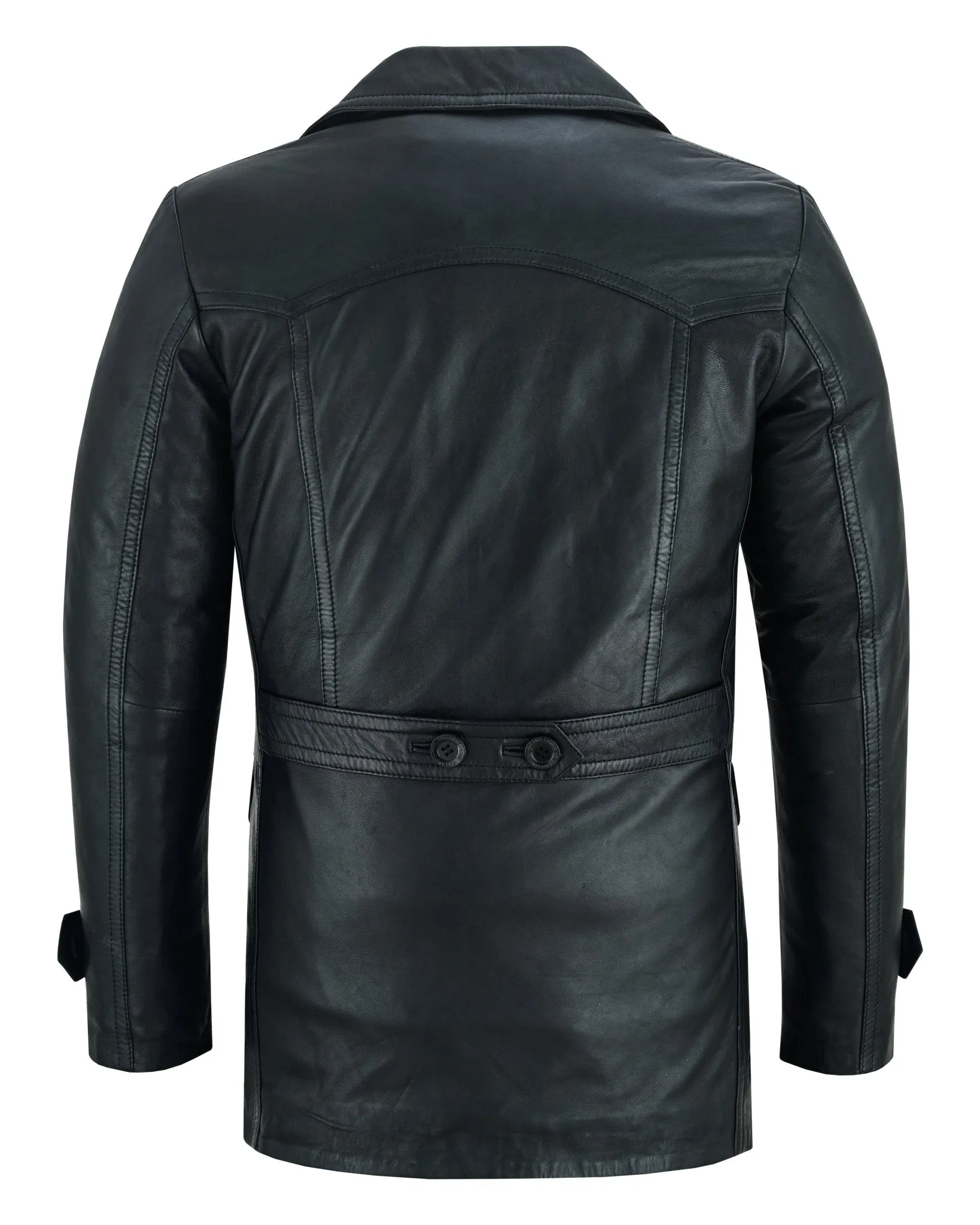 Vintage Black Men's Leather Jacket - Double Breasted Dr. Who Kriegsmarine Style