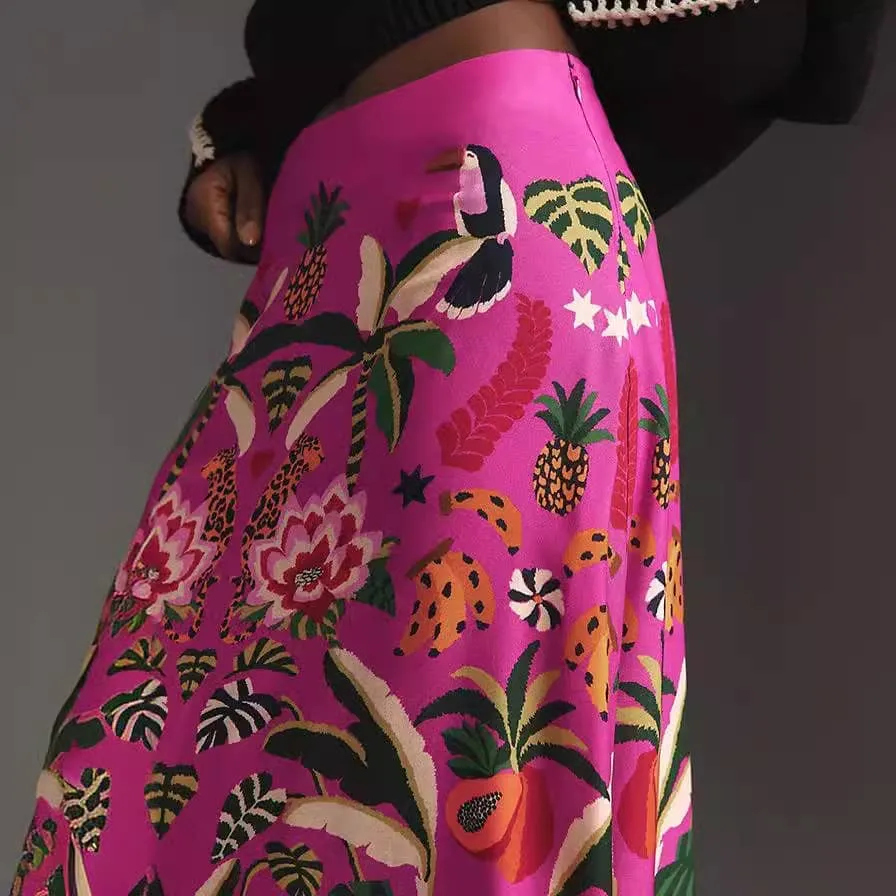 Vintage High-Waisted Botanical Print Skirt