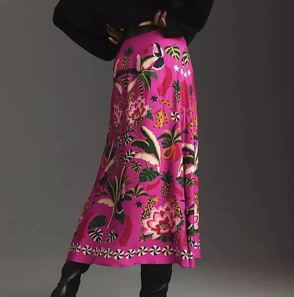 Vintage High-Waisted Botanical Print Skirt