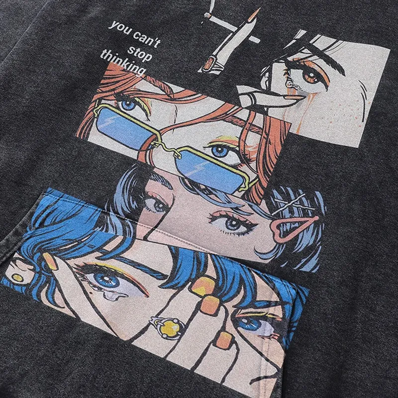 Washed Anime Hoodie Oversized