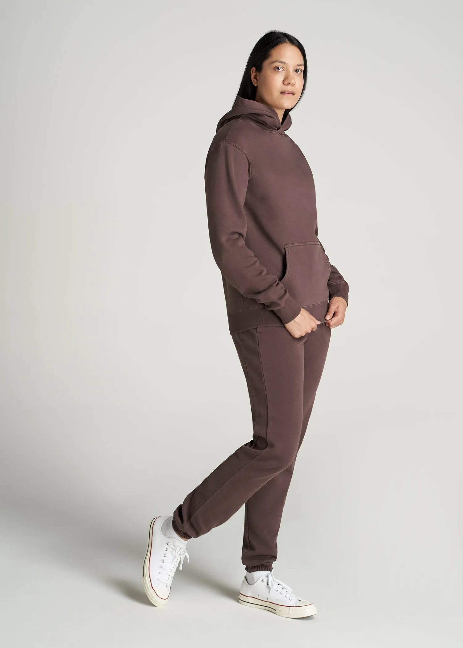 Wearever Fleece Garment-Dyed Pullover Hoodie for Tall Women in Dusty Merlot