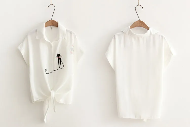 White Summer Blouse with Embroideries