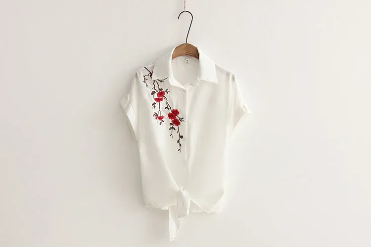 White Summer Blouse with Embroideries