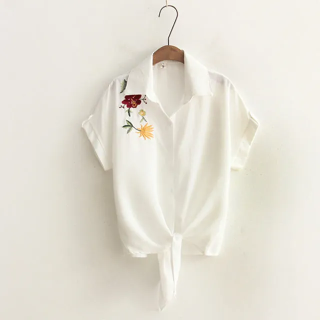 White Summer Blouse with Embroideries