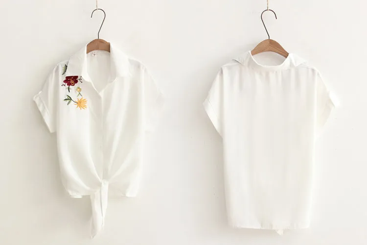 White Summer Blouse with Embroideries