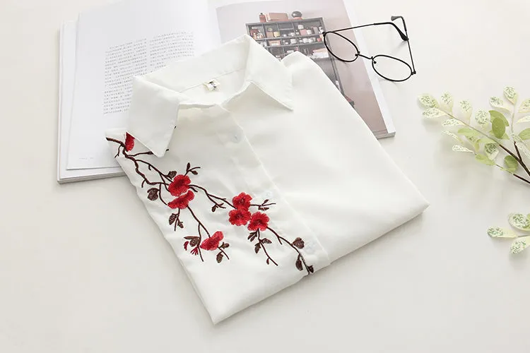 White Summer Blouse with Embroideries