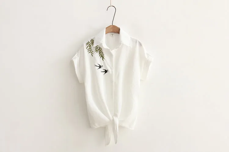 White Summer Blouse with Embroideries
