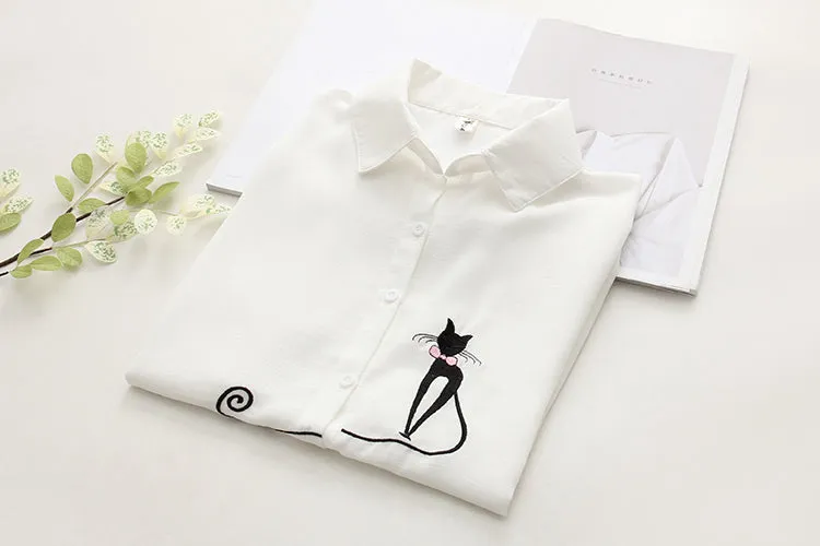 White Summer Blouse with Embroideries