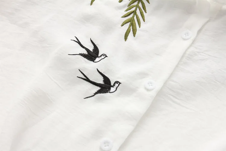 White Summer Blouse with Embroideries