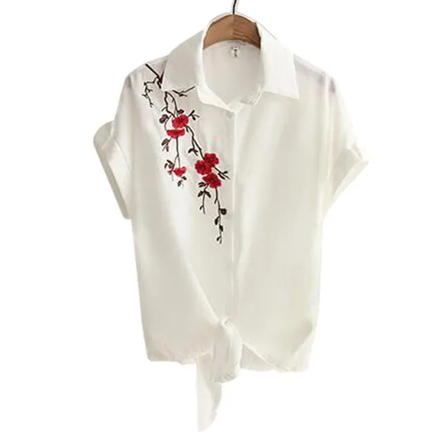 White Summer Blouse with Embroideries