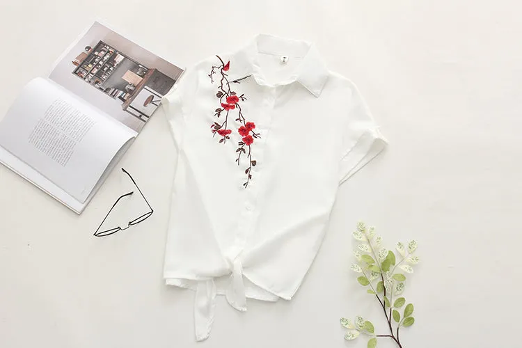 White Summer Blouse with Embroideries