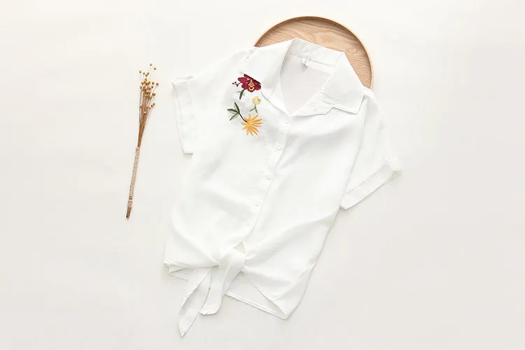 White Summer Blouse with Embroideries