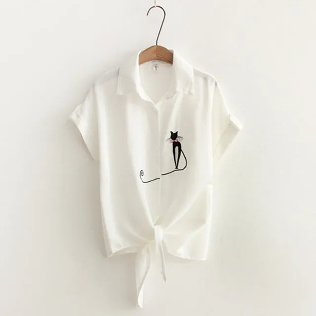 White Summer Blouse with Embroideries
