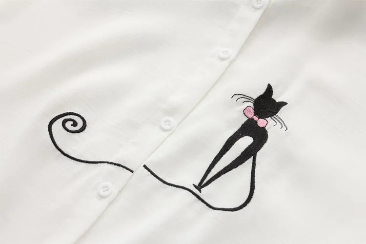 White Summer Blouse with Embroideries